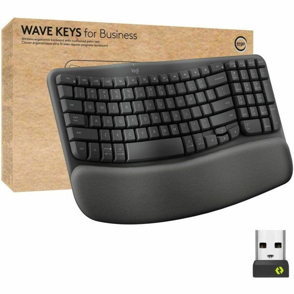 Logitech Wave Keys for Business Wireless Ergonomic Keyboard with Cushioned Palm Rest Secure Logi Bolt Technology Bluetooth Compatible with Windows/Mac/Chrome/Linux - Graphite